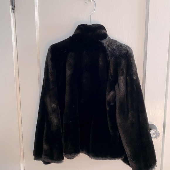 Lauren Ralph Lauren Black Faux Fur Swing Coat Size M - Picture 7 of 16